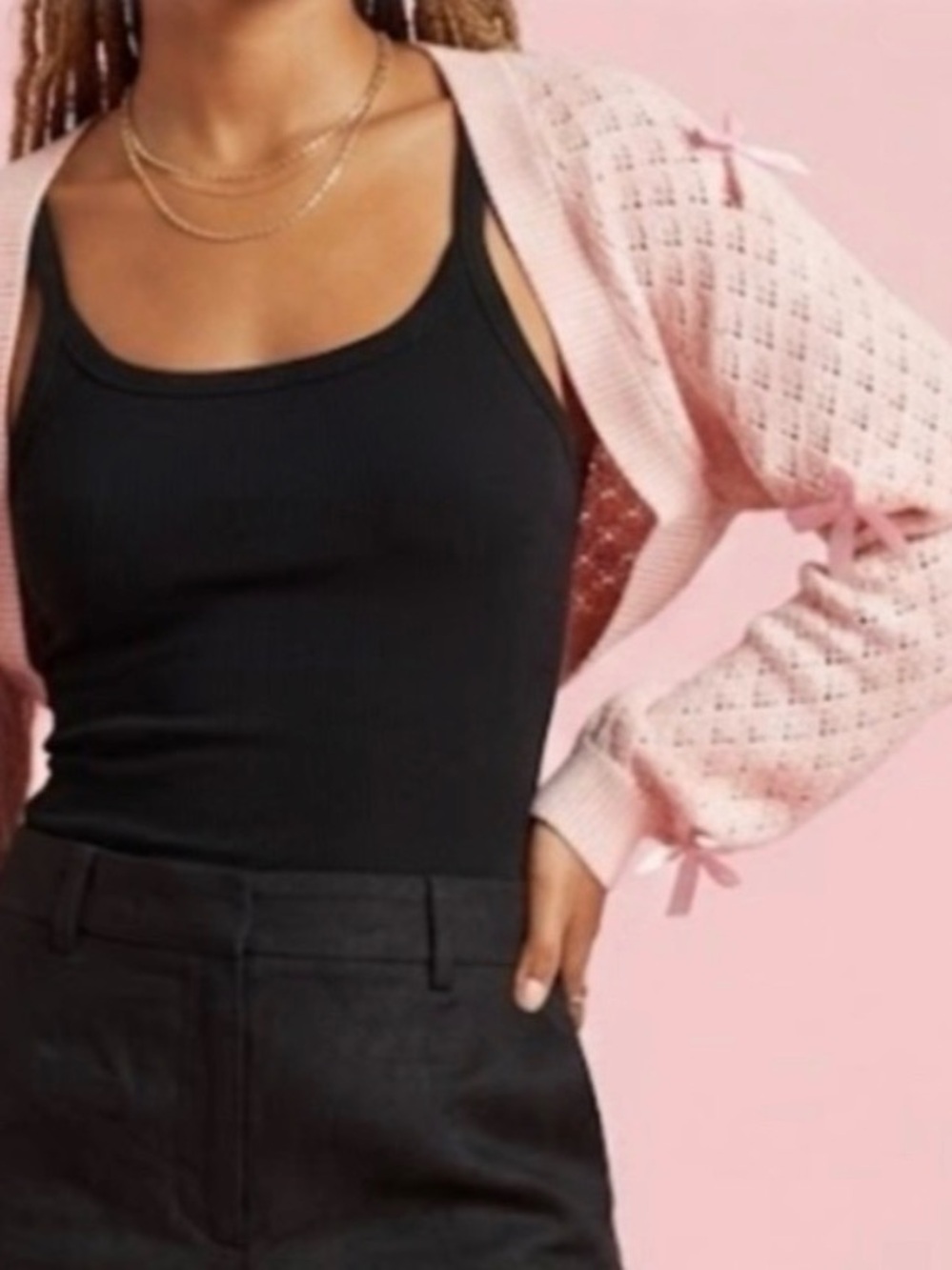 RARE Altar'd State Women's M Coquette Knit Cardigan Shrug with Pink Bows - M